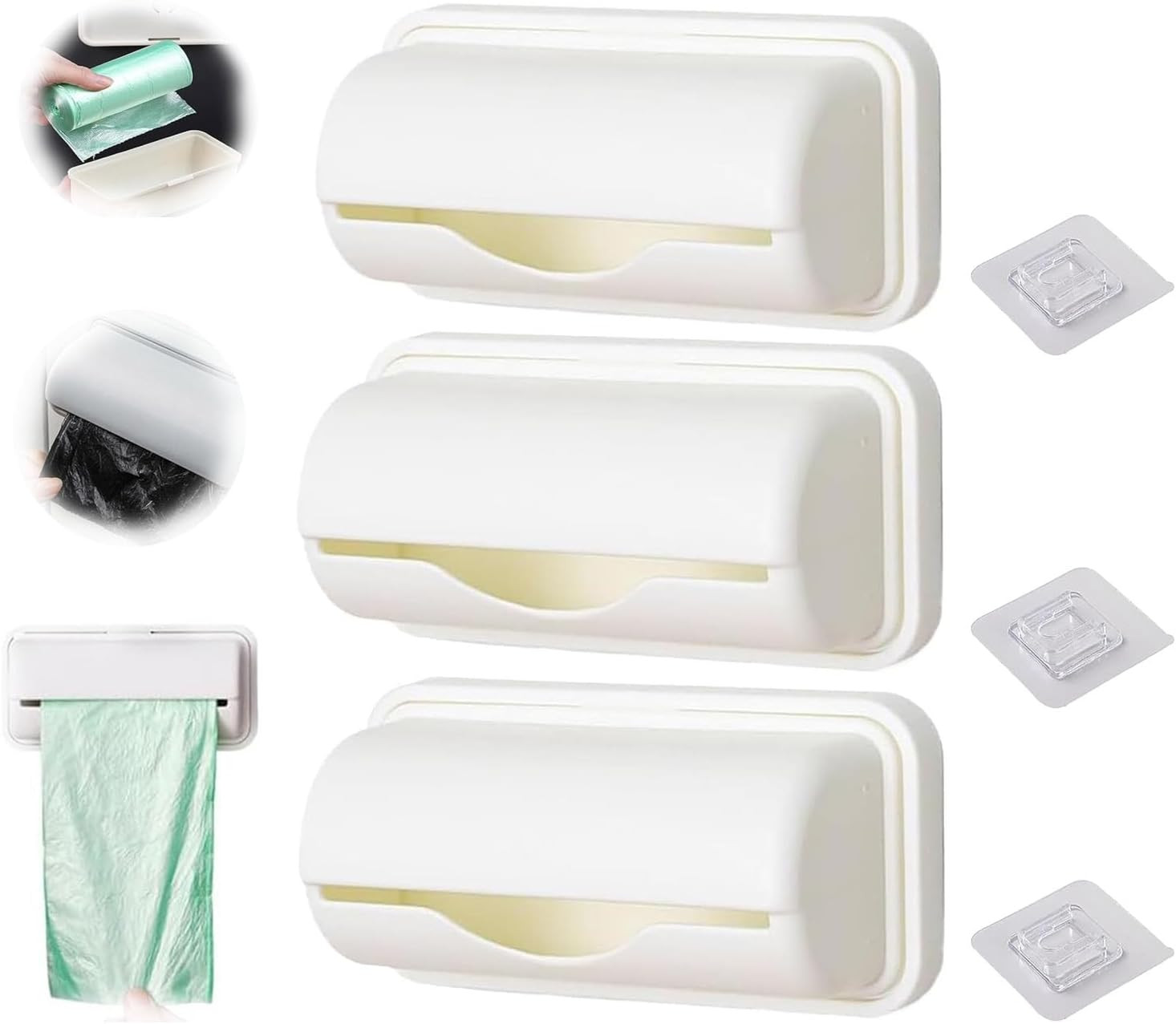 Peel and Stick Trash Bag Dispenser,Bathroom Trash Bag Dispenser,Trash Bag Dispenser for Bottom of Can,Garbage Bag Dispenser for Inside Trash Can,Liner Trash Bags Dispenser,Wall-Mounted (White) | Amazon (US)