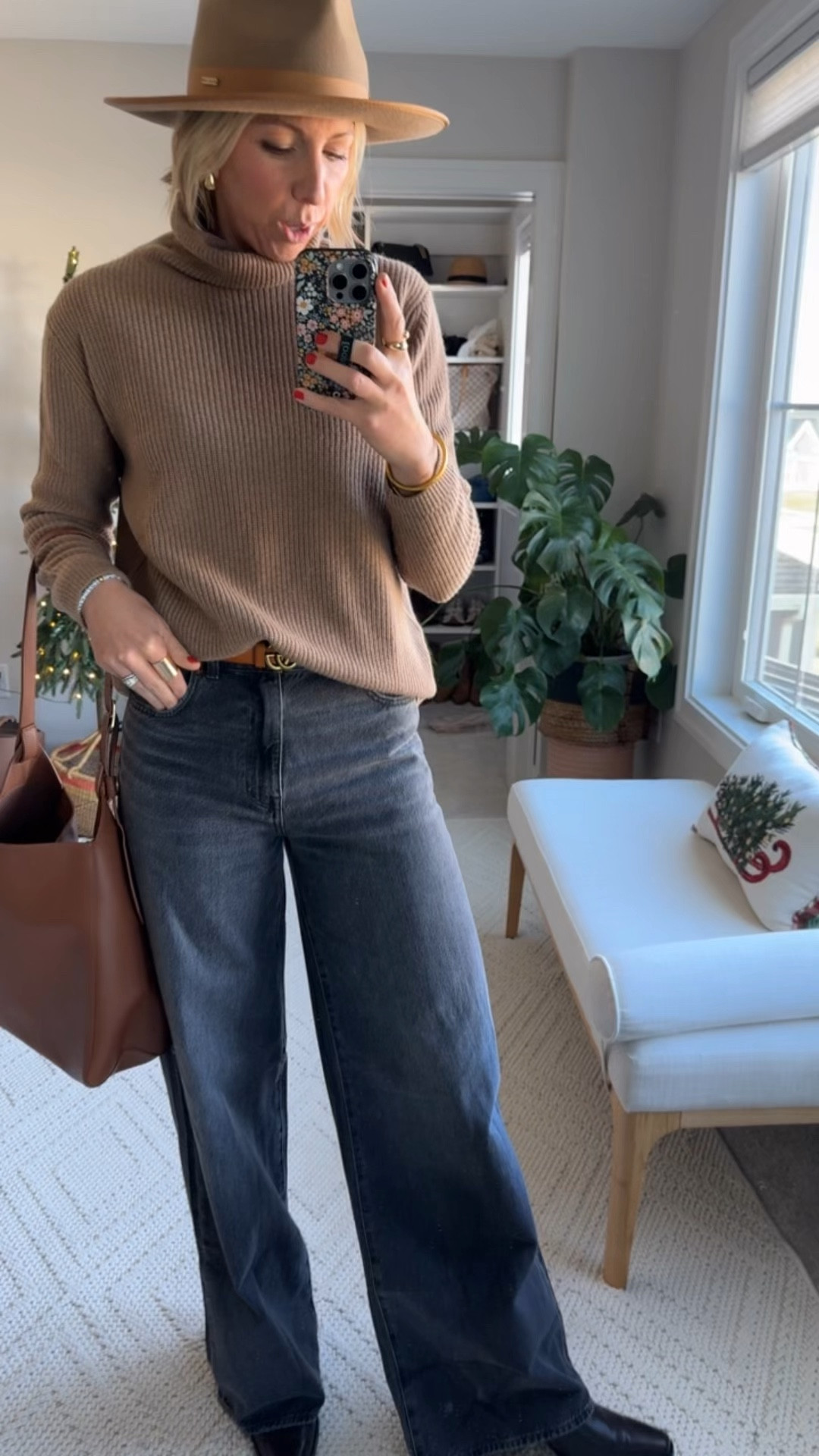 What I’m wearing to church: gray wash, super wide, leg, jeans, cozy, cashmere sweater, boots, hat
Wearing my true to size and the jeans and the tall length  (I’m 5’10”) 

#LTKOver40 #LTKWatchNow #LTKCyberWeek