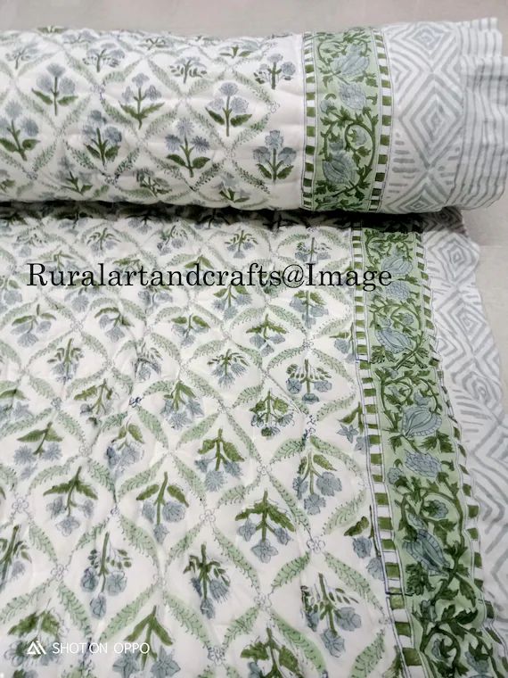 New Hand Block Print Cotton Quilt Reversible Indian Quilt New | Etsy | Etsy (US)