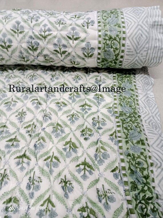New Hand Block Print Cotton Quilt Reversible Indian Quilt New Floral Print Quilt | Etsy (US)