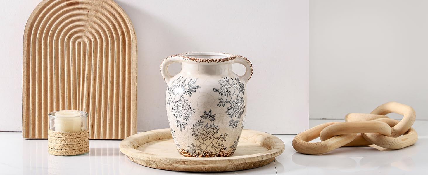 Enra Vintage vase with Handle,Blue and White Ceramic Decorative Flower vase, Chinoiserie Floral V... | Amazon (US)