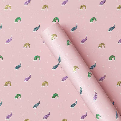 25 sq ft Colorful Glittered Santa Hats Christmas Gift Wrap Pink - Wondershop™ | Target