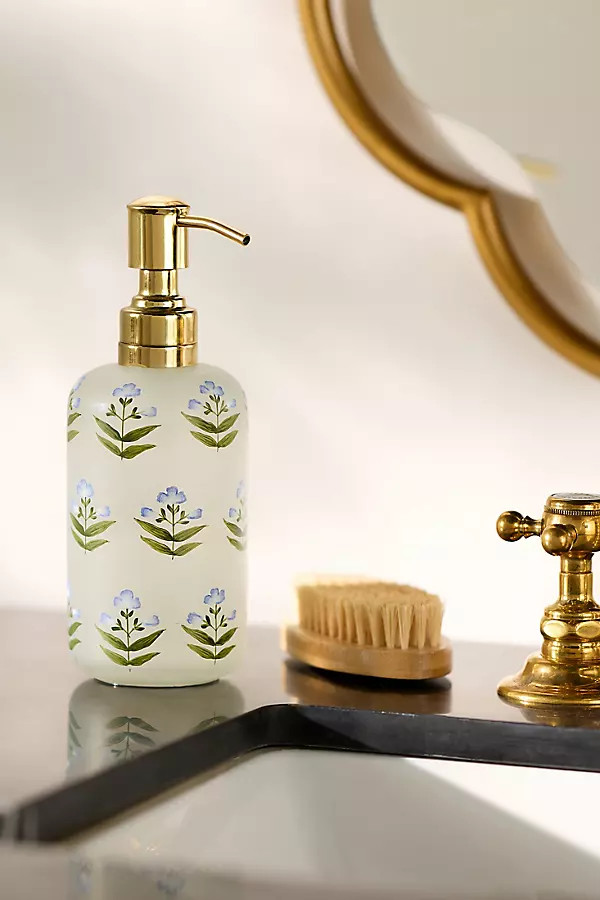 Hand-Painted Flower Milk Glass Bath Soap Pump | Anthropologie (US)
