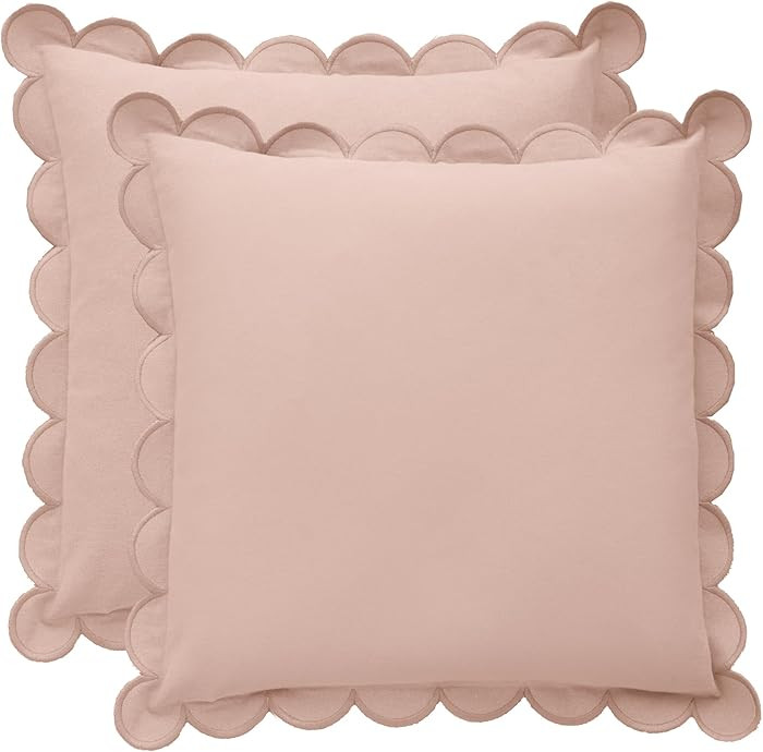 BEBE BASK Scalloped Pillow Cover - Set of 2-18 x 18 Inch - Scallop Pillow Cover - Pink Scalloped ... | Amazon (US)