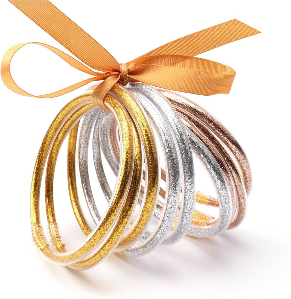 9pcs Glitter Bangles Bracelets Set for Women - Soft Silicone Glitter Filled Bracelet Jelly Bangle... | Amazon (US)