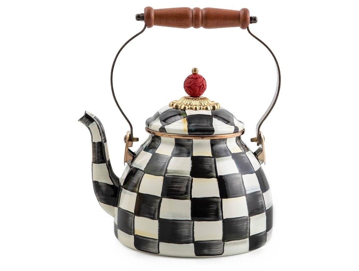 MACKENZIE-CHILDS Enamel Tea Kettle, Stylish Tea Kettle for Stovetop, Black-and-White Courtly Check, 2 Quarts

#LTKHome #LTKGiftGuide #LTKHoliday
