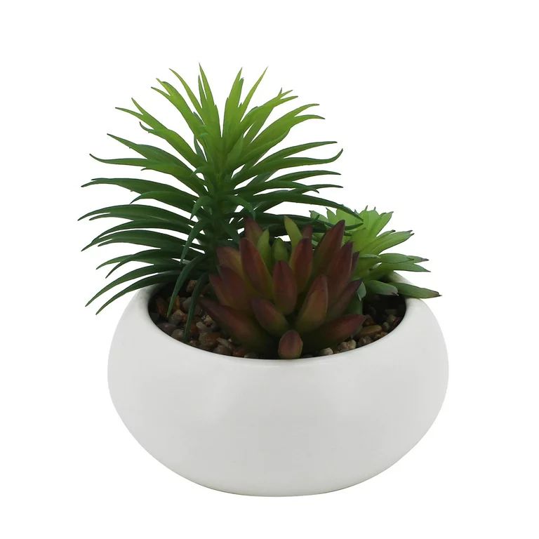 Mainstays 4.75" Succulent Arrangement in White Ceramic Planter, Green | Walmart (US)