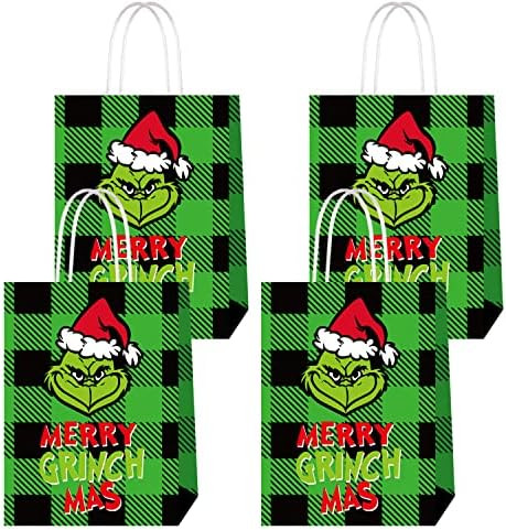 16pcs Christmas Party Bags Merry Grinchmas Paper Gift Bags for Grinch Birthday Christmas Party Su... | Amazon (US)