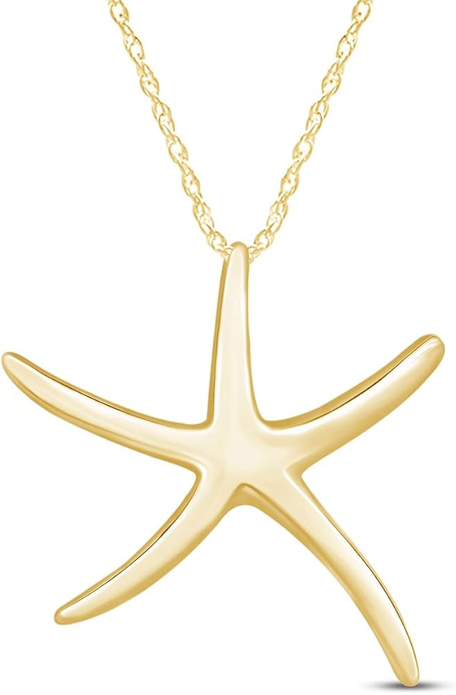 AFFY Starfish Charm Pendant Necklace for Women 14K Gold Plated 925 Sterling Silver Ocean Beach Je... | Amazon (US)
