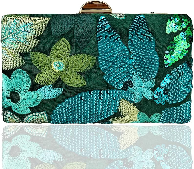 Women's Beaded Sequin Flower Clutch Purse Floral Embroidery Evening Bag For Formal Wedding Cockta... | Amazon (US)