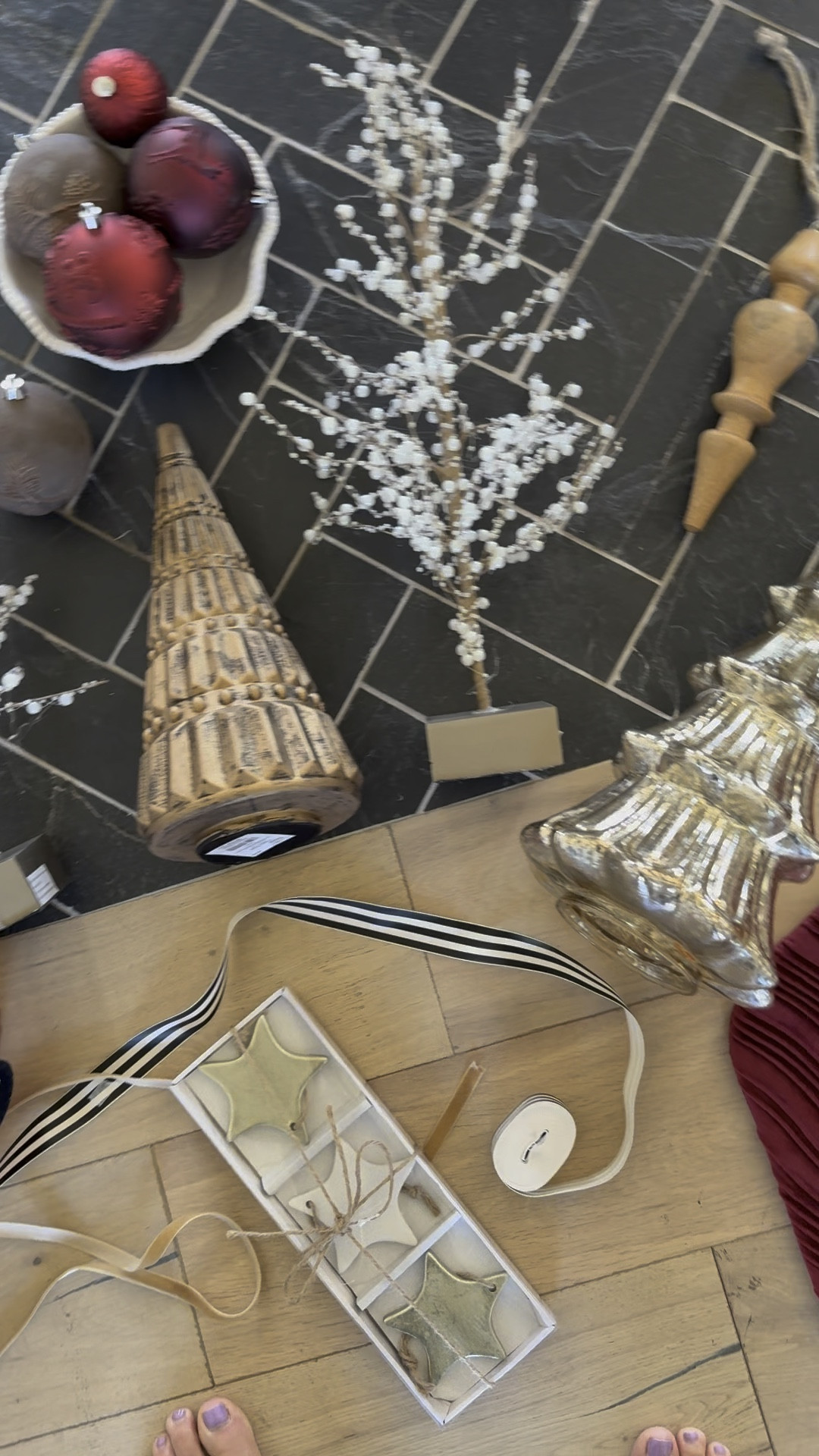 My Christmas decorations came in today and I’m going with a deep red, browns, and blacks! Loving the pearl jeweled trees and wood ornaments 
Christmas tree ornaments 
Garland and wreaths
Ribbon

#LTKHoliday #LTKfindsunder50