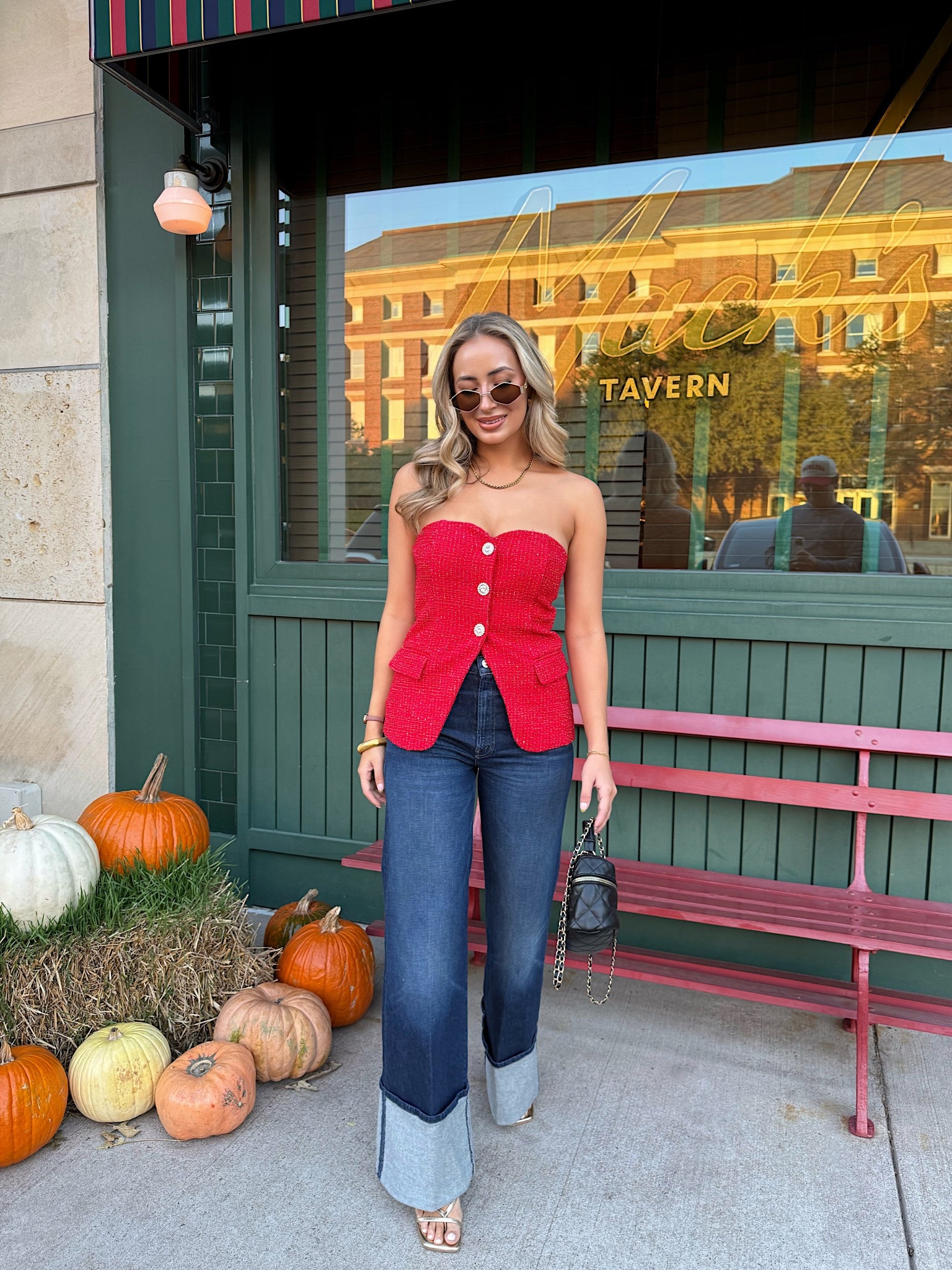 Tweed red top paired with wide leg cuffed jeans 

Holiday date night outfit 


#LTKHoliday #LTKStyleTip #LTKSeasonal