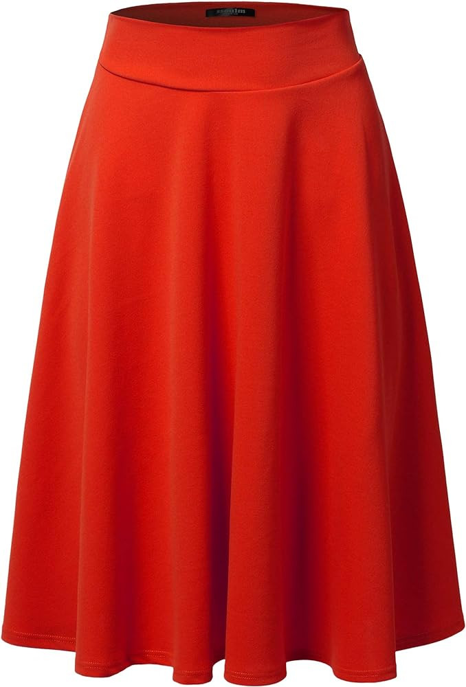 SSOULM Women's High Waist Flare A-Line Midi Skirt with Plus Size | Amazon (US)