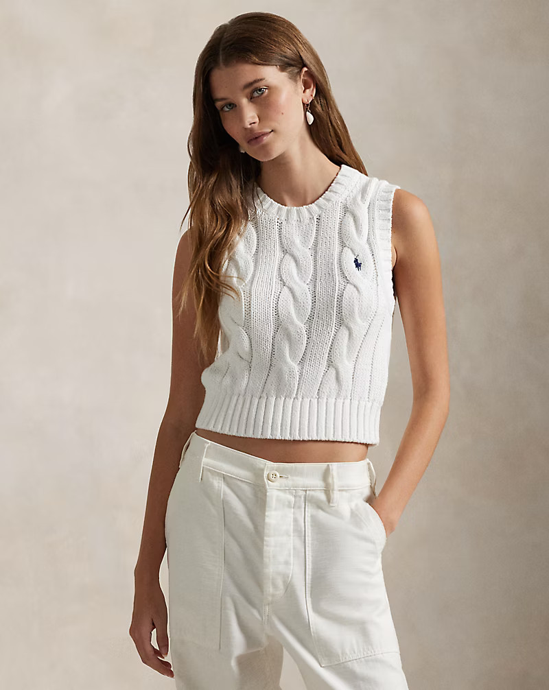 Cable-Knit Cotton Cropped Vest | Ralph Lauren (UK)