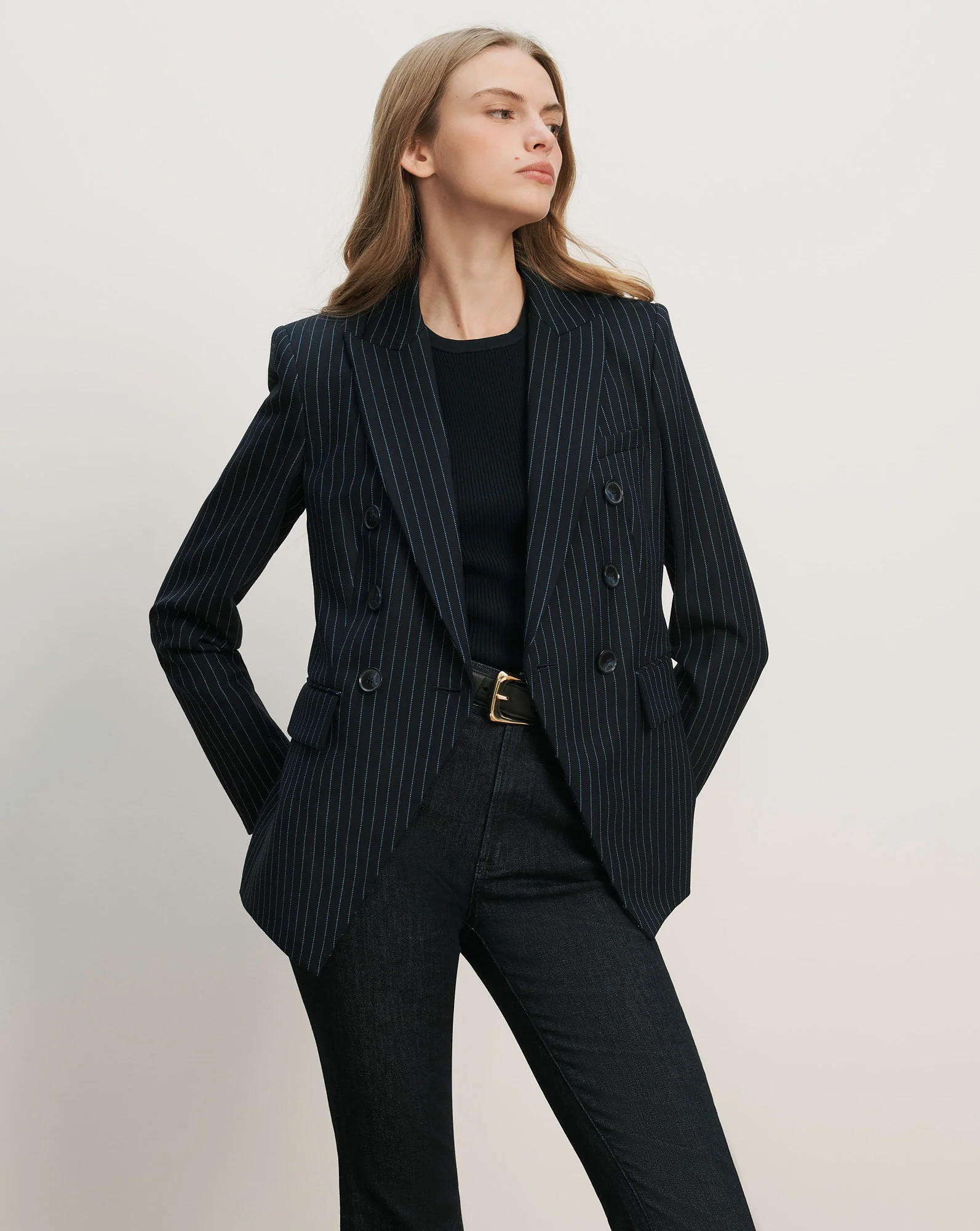 Veronica Beard Miller Pinstripe Dickey Jacket Navy Royal Blue | Veronica Beard