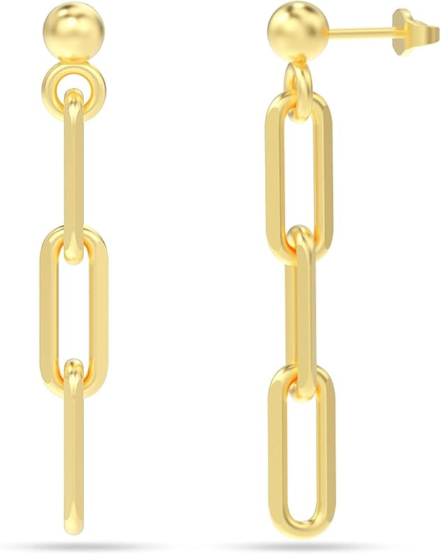 LeCalla 925 Sterling Silver Italian Paperclip Link-Chain Liner Drop Dangle Earrings for Women | Amazon (US)