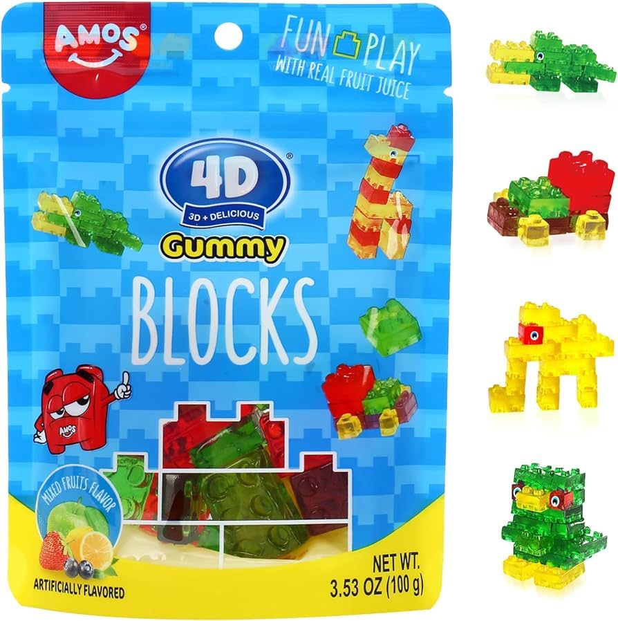 AMOS 4D Gummy Blocks Lego Candy Bricks, Edible Building Block for kids（ 3.53oz Per Bag, Pack of... | Amazon (US)
