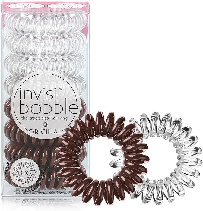 invisibobble Original Traceless Spiral Hair Ties - Pack of 8, Crystal Clear and Pretzel Brown - S... | Amazon (US)