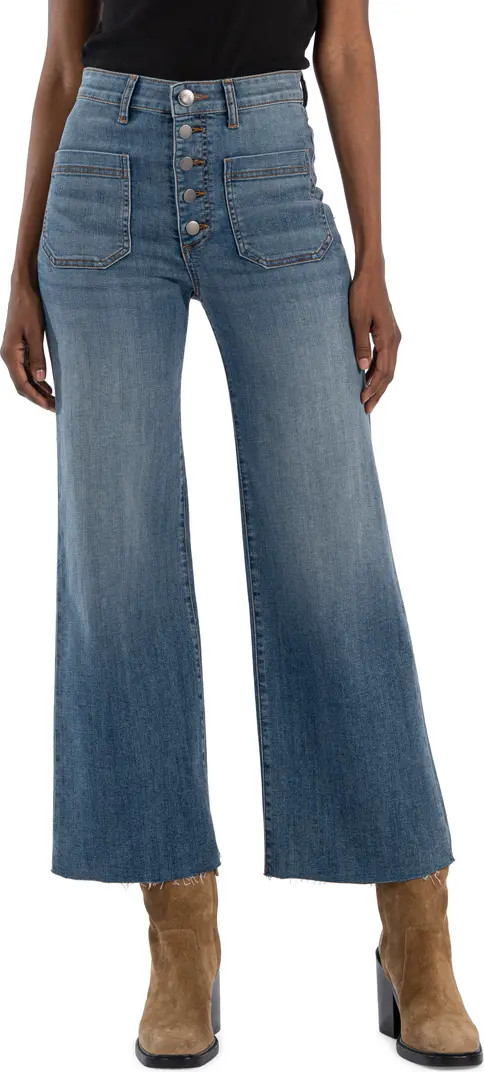 Meg Patch Pocket Exposed Button High Waist Wide Leg Jeans | Nordstrom