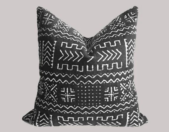 Mudcloth Throw Pillow Cover, black pillow, African accent pillow, Black Cushion, Mud Cloth | Etsy (US)