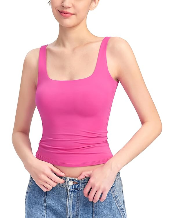 PUMIEY Women's Square Neck Tank Top Sleeveless Double Lined Basic Tops Sharp Collection | Amazon (US)