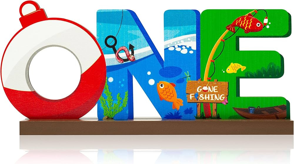 Haooryx Fishing One Table Wooden Centerpiece, One Year Old Baby Boys Birthday Party ONE Letter Si... | Amazon (US)