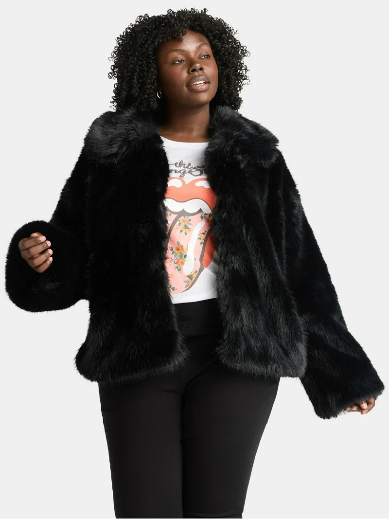 Time and Tru Women's Long Faux Fur Jacket, Sizes XS-3X | Walmart (US)