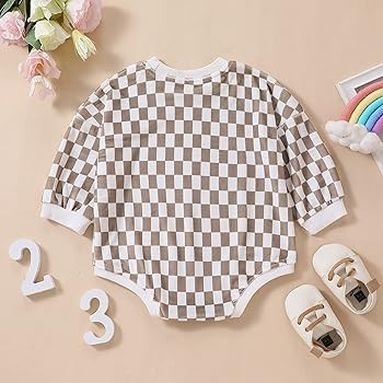 Kayotuas Baby Neutral Clothes Checkerboard Crewneck Sweatshirt Romper Oversized Long Sleeve Plaid... | Amazon (US)