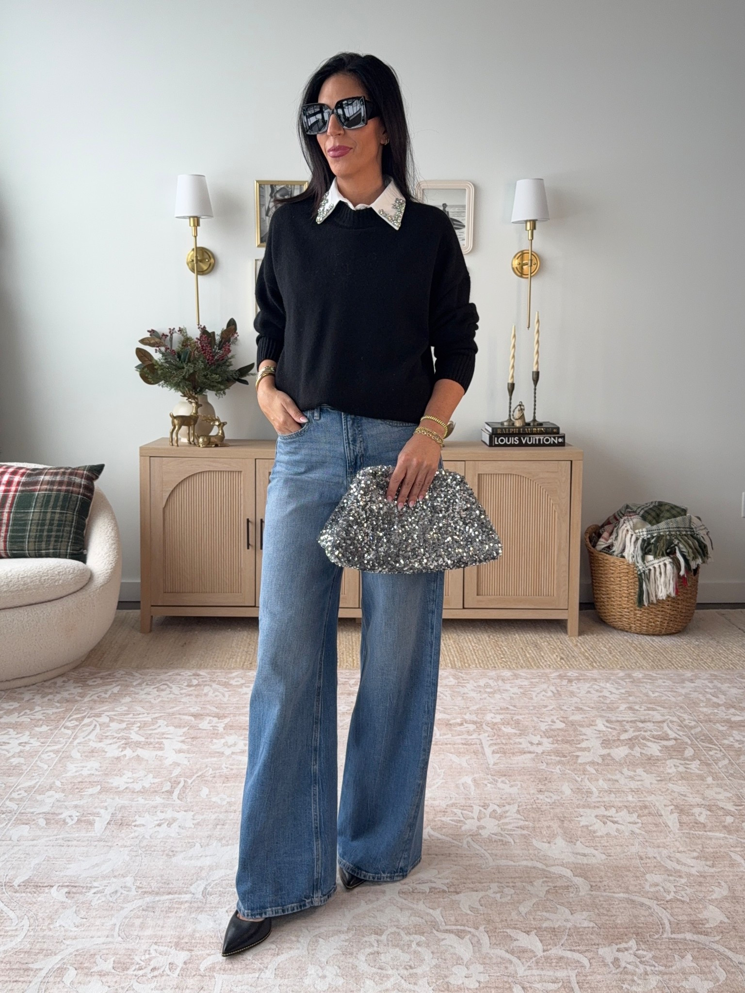 Holiday style in a nutshell: sparkly Amazon collar, blingy bag, wide-leg denim + cozy sweater + heels. Festive, elevated, and still comfy.✨
Rhinestone fake collars- medium 
Sweater - small 
Denim - 2 long 
Heels- tts 

#ltku #ltkover40


#LTKgrwm #LTKU #LTKHoliday #LTKFindsUnder50 #LTKootd #LTKFindsUnder100