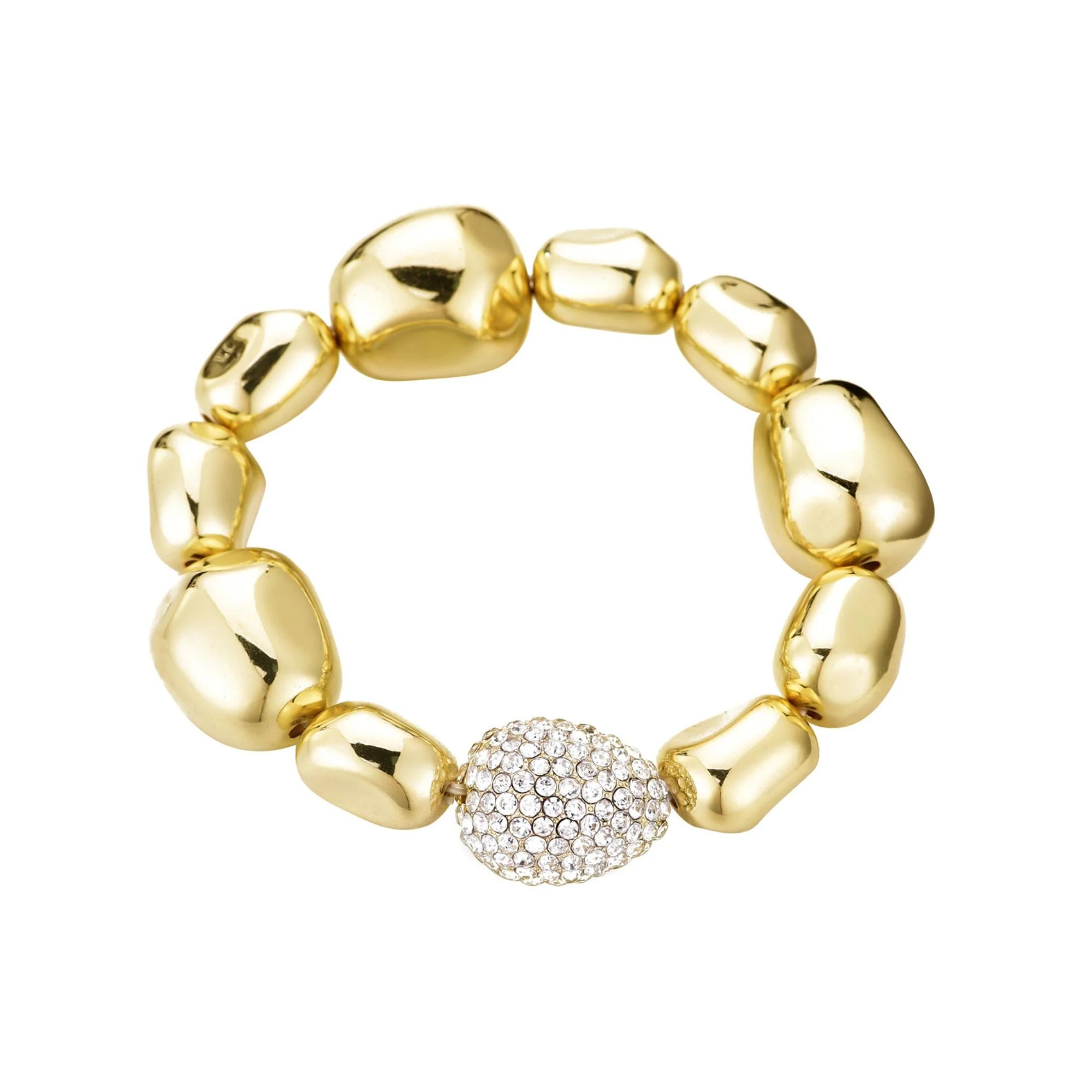 Pebbled Gold Stretch Bracelet with Crystal Center | Shop Simon