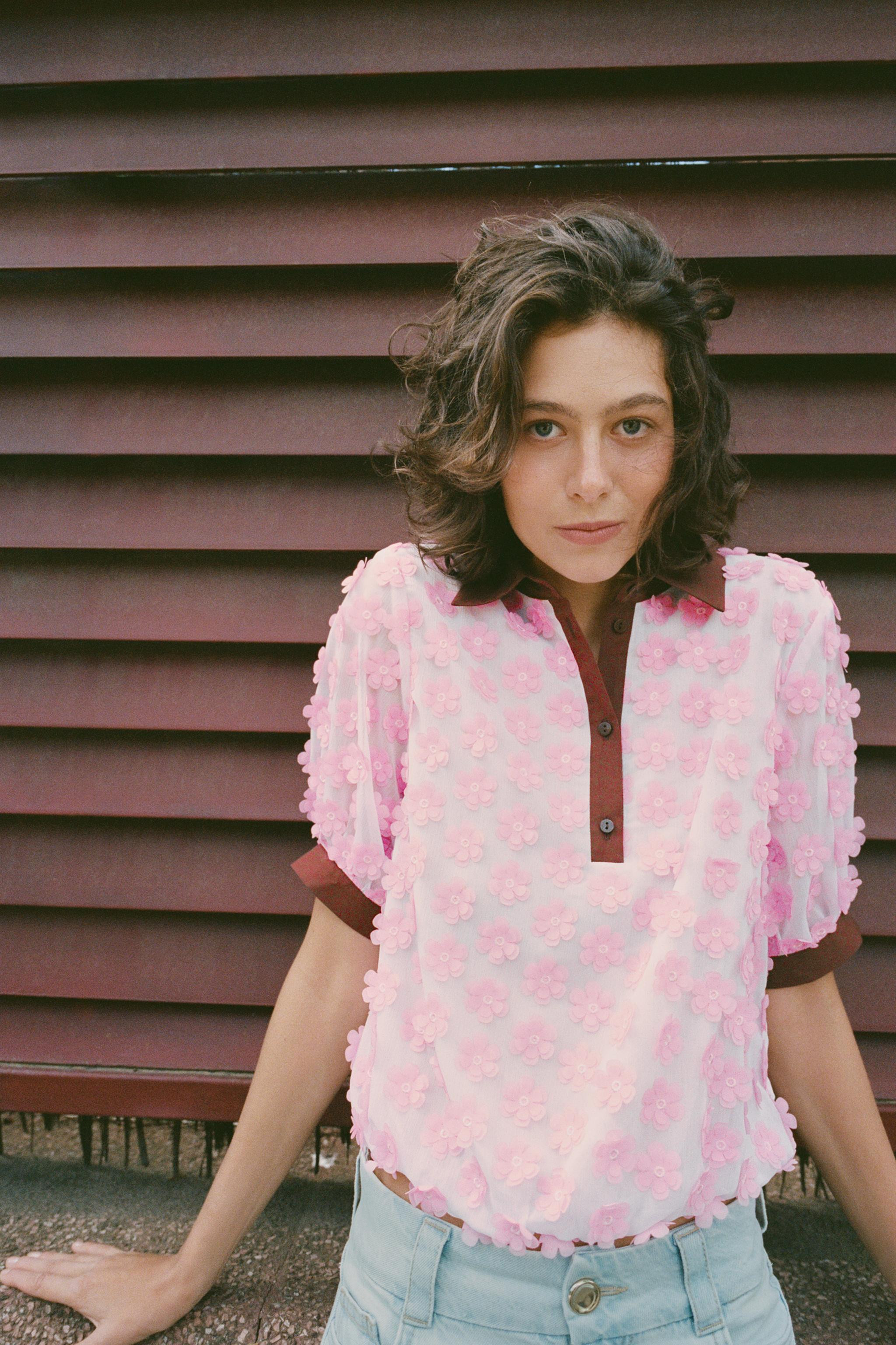 TEXTURED FLORAL BLOUSE | Zara US