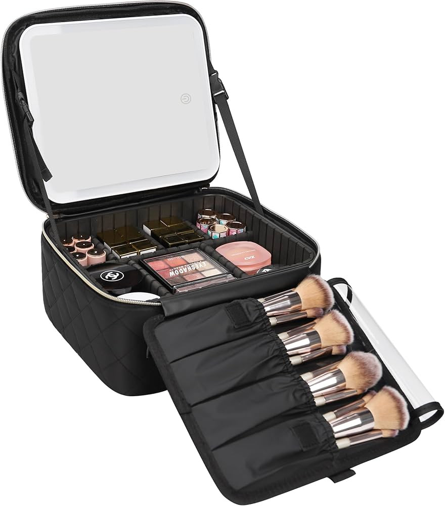 Relavel Travel Makeup Bag With Light Up Mirror, Cosmetic Train Case with LED Mirror, Professional... | Amazon (US)