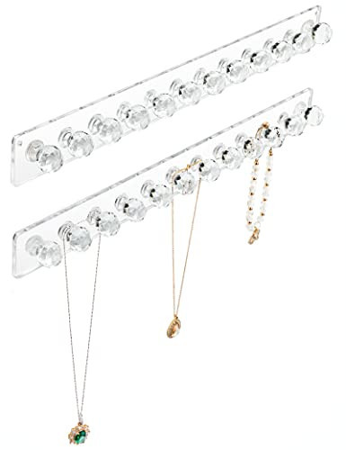 Heesch Necklace Holder, Acrylic Necklace Hanger, Wall Mount Necklace Organizer, Jewelry Hooks for Necklaces, Bracelets, Chains (2-pack Clear) | Amazon (US)