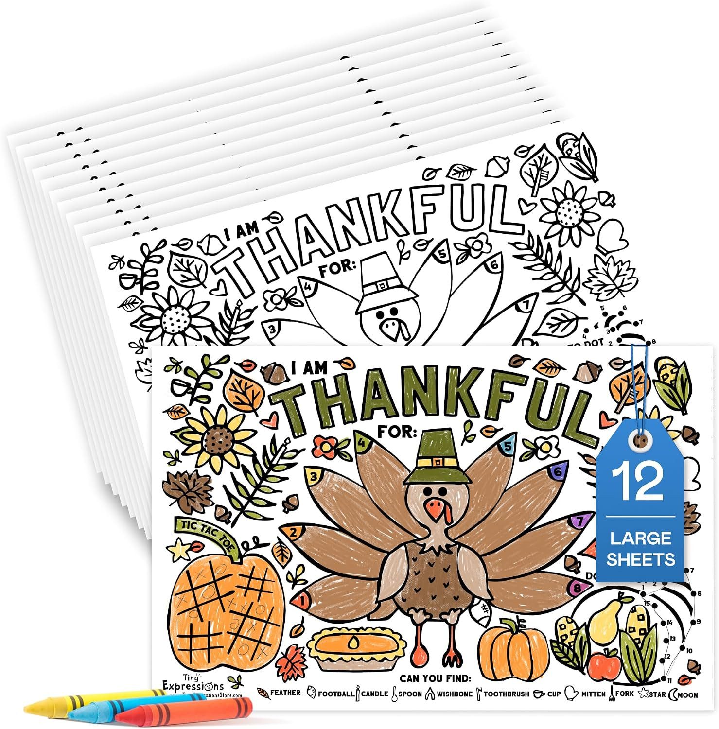 Tiny Expressions Thanksgiving Coloring Placemats, Set of 12 | Amazon (US)