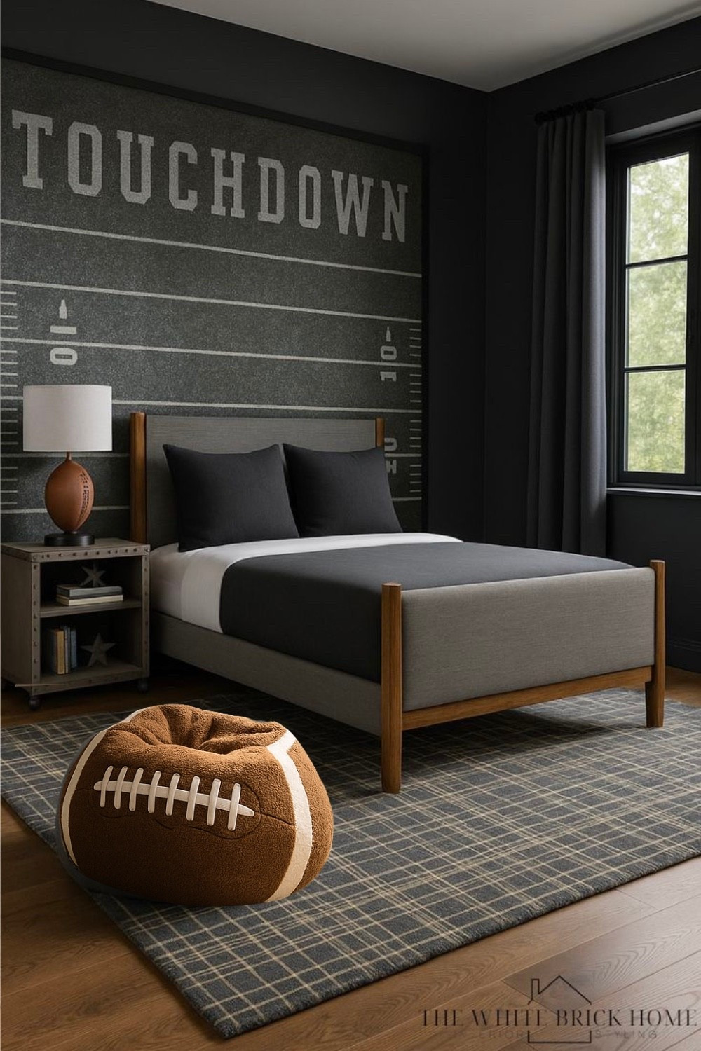 This modern sports themed bedroom delivered bold moody style with this touchdown wall mural and warm toned accents - it creates the ultimate stylish retreat for any young fan.

Boys room, boys bedroom, kids room, kids bedroom design, teen bedroom, teen boy bedroom, boys room football, football bedroom, football room, sports themed bedroom, sports themed room, boys room decor, boys room finds, home decor, home design, boys room bed, boys room rug, boys room bean bag, football bean bag, boys room lamp, boys room nightstand, boys room wall mural, football decor, football room decor, pottery barn teen, Wayfair 

#LTKHoliday #LTKHome #LTKKids