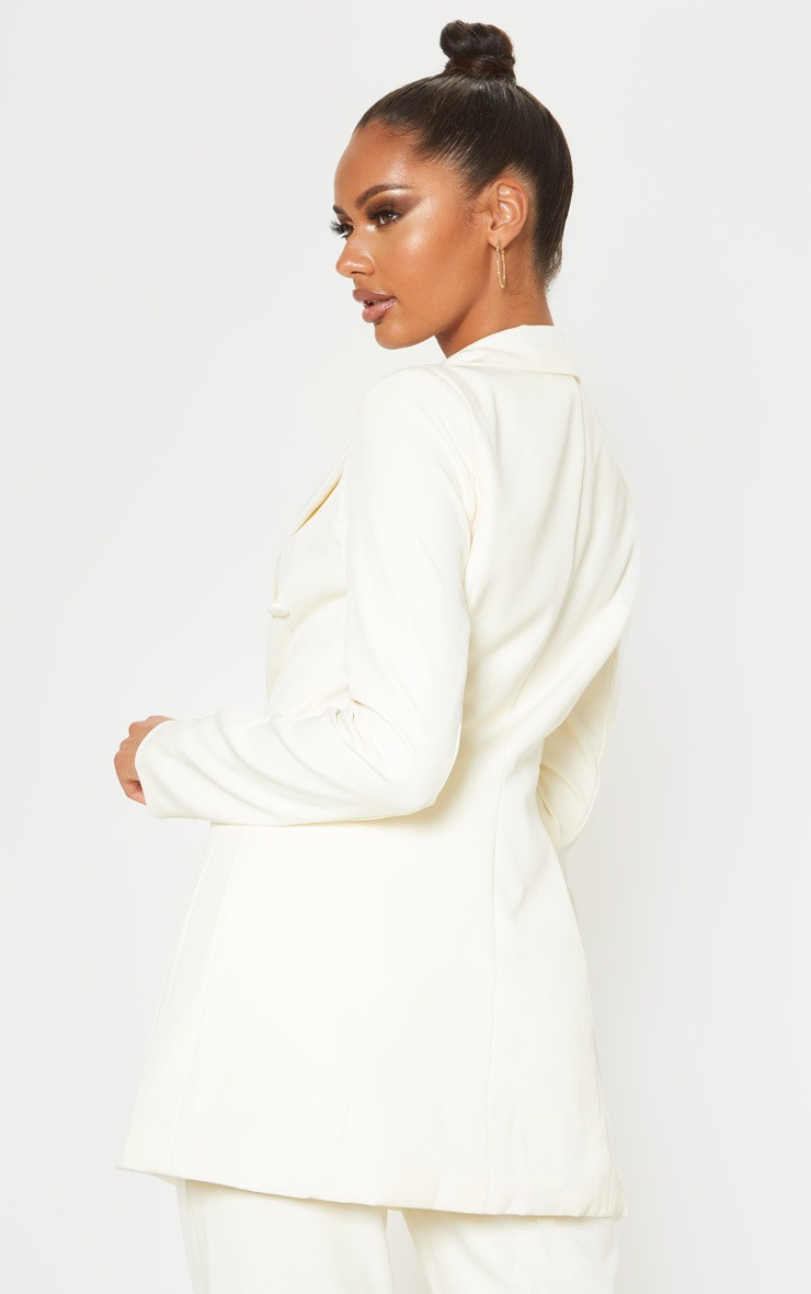 Cream Double Breasted Woven Blazer | PrettyLittleThing UK