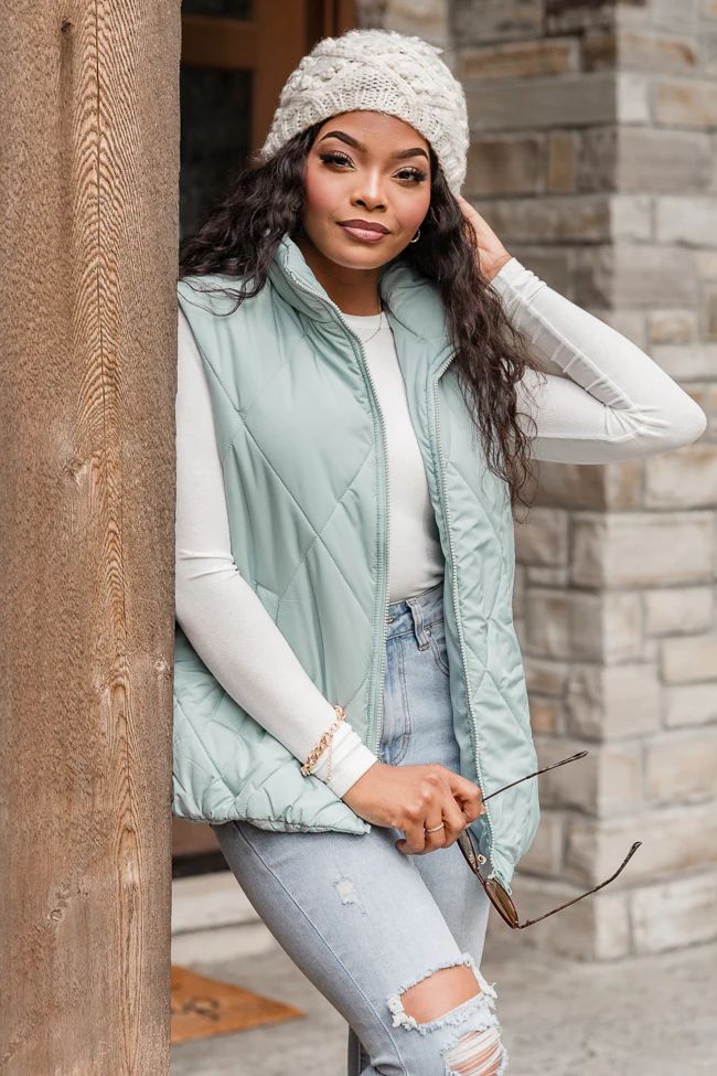 Mountainside Moment Mint Quilted Puffer Vest | Pink Lily