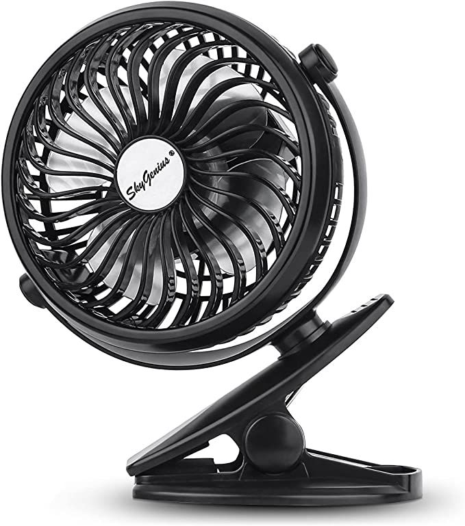 SkyGenius Battery Operated Clip on Mini Desk Fan, Black | Amazon (US)