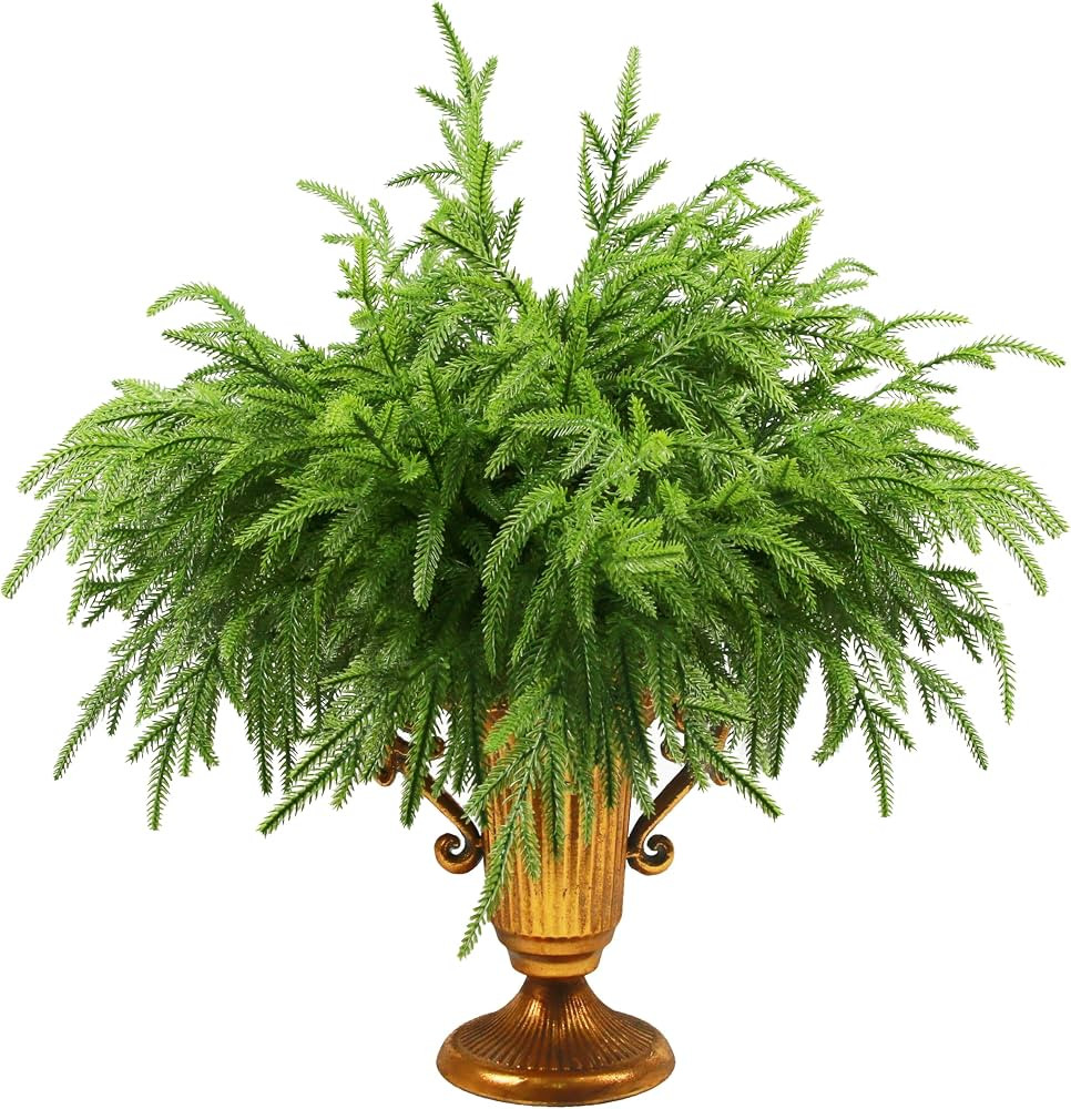 12Pcs Artificial Norfolk Pine Branches 18" Plastic Christmas Plants Decor Faux Greenery Stems Pin... | Amazon (US)