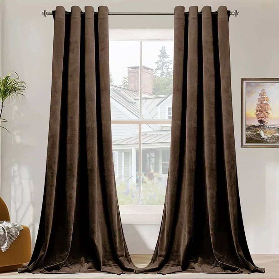 SMILETIME Brown 84 in Long Velvet Curtains with Grommet, Thermal Insulated Super Soft Privacy Noi... | Amazon (US)