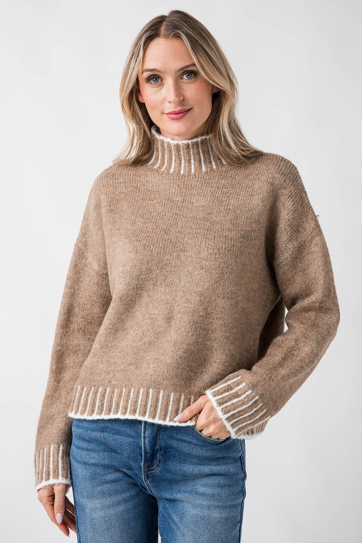 Elan Stitching Detail Turtleneck | Social Threads
