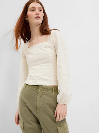 Linen-Blend Puff Sleeve Top | Gap (US)