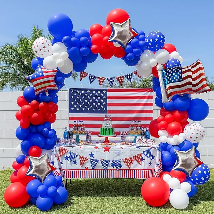 4th of July Patriotic decoration 146Pcs Red White Blue Balloon Arch Garland Kit with Star Balloon... | Amazon (US)
