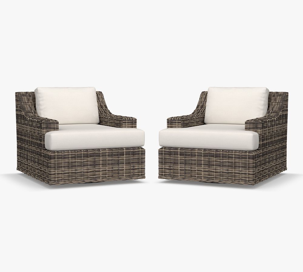 Huntington Wicker Slope Arm Swivel Outdoor Lounge Chair, Set of 2 | Pottery Barn (US)