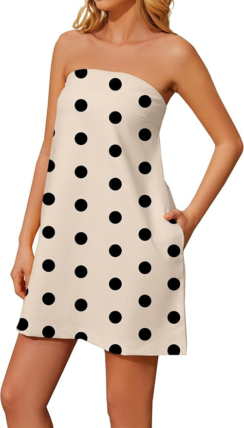Livtany Women Off Shoulder Tube Dress Polka Dot Strapless Sleeveless with Pocket Bandeau Dress Cu... | Amazon (US)
