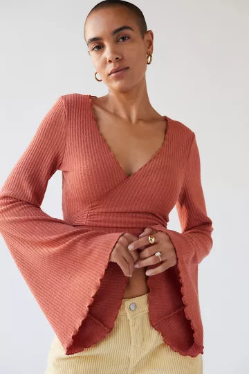 UO Daisy Ribbed Tie-Front Top | Urban Outfitters (US and RoW)