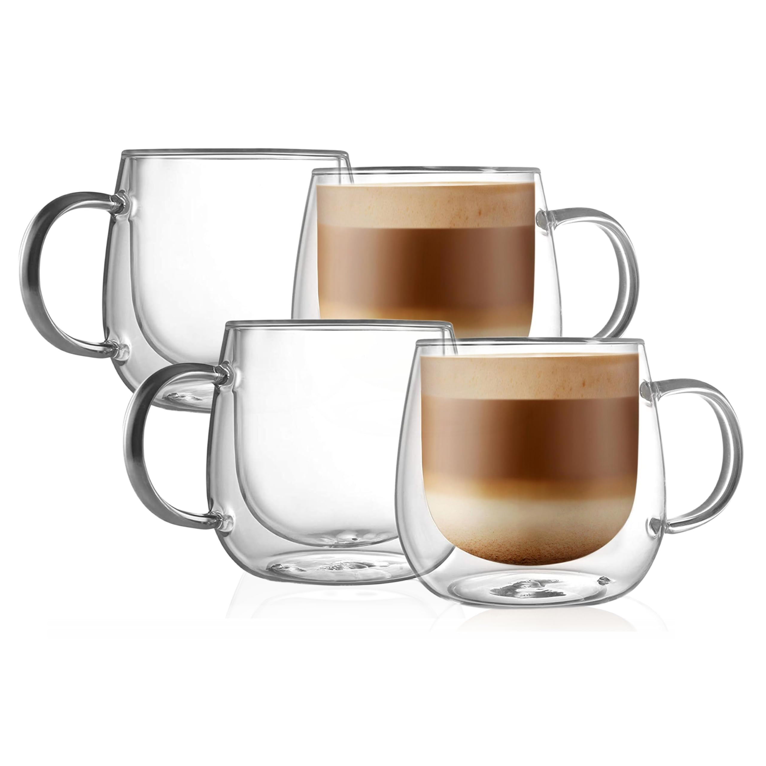 CNGLASS 16oz Double Walled Glass Coffee Mugs(4-pack),Large Clear Coffee Cups with Handle,Glass Es... | Amazon (US)