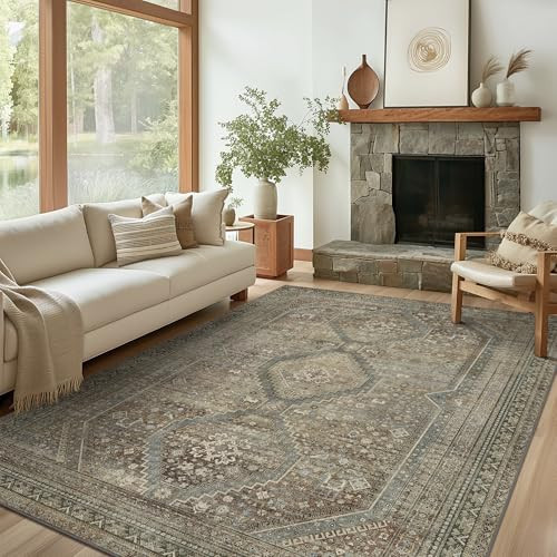 GENIMO Area Rug 4x6 Rugs for Living Room, Non Slip Machine Washable Indoor Small Rug, Low Pile Lightweight Vintage Carpet for Bedroom Dining Room Home Office, Sage | Amazon (US)