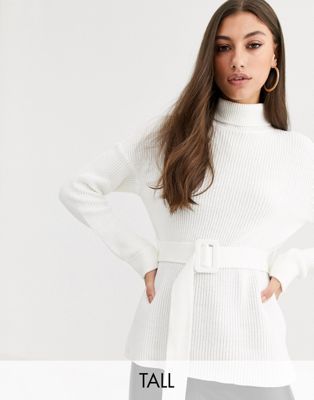 Fashion Union Tall high neck fitted jumper with waist belt | ASOS UK