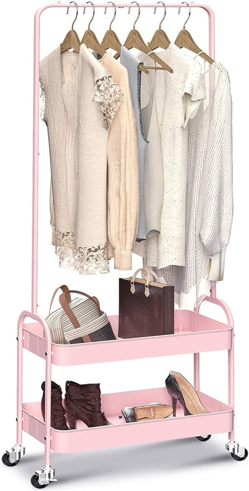 KINGRACK 2-in 1 Garment Rack, Clothing Rack with 2 Tier Metal Basket, Rolling Storage Cart Clothe... | Amazon (US)